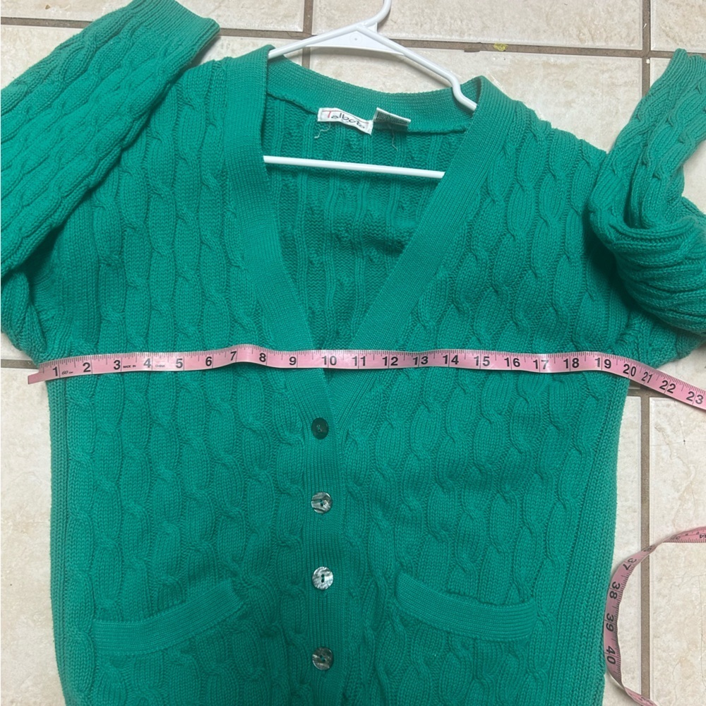 Vintage Talbots women’s chunky knit cardigan Kelly green Large - Picture 5 of 6